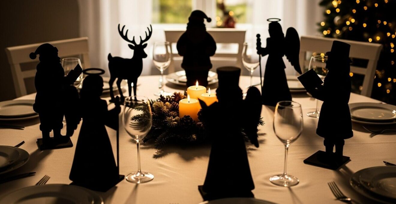 Illustration symbolique représentant les différents personnages européens du Père Noël autour d’une table festive
