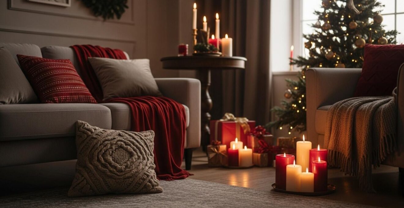 Intérieur chaleureux de Noël avec décorations apaisantes et ambiance sereine