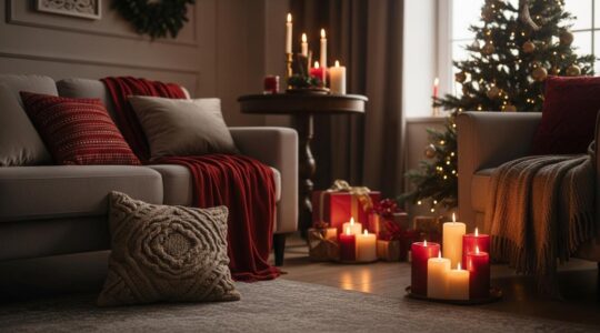 Intérieur chaleureux de Noël avec décorations apaisantes et ambiance sereine