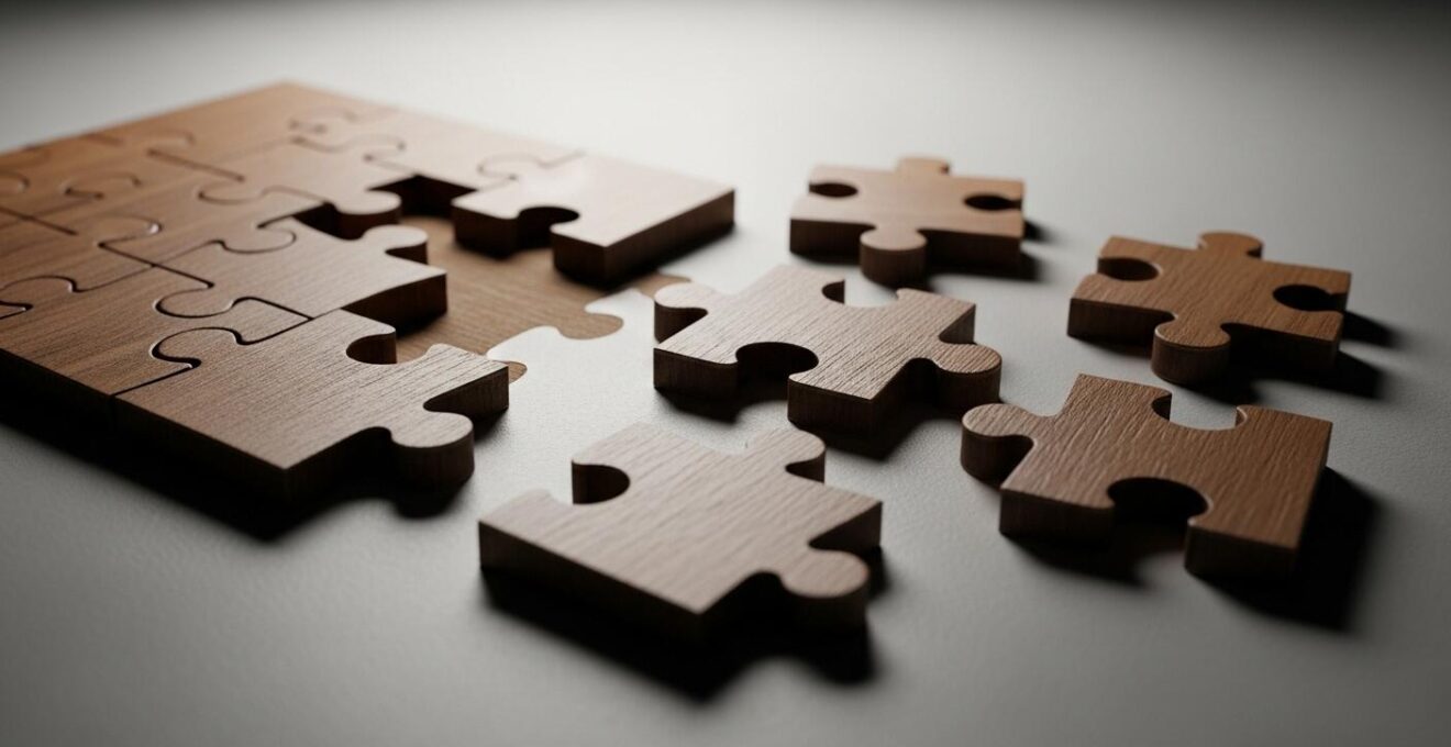Photo explicite d’un puzzle avec cinq pièces manquantes, évoquant les points-clés à vérifier avant un don