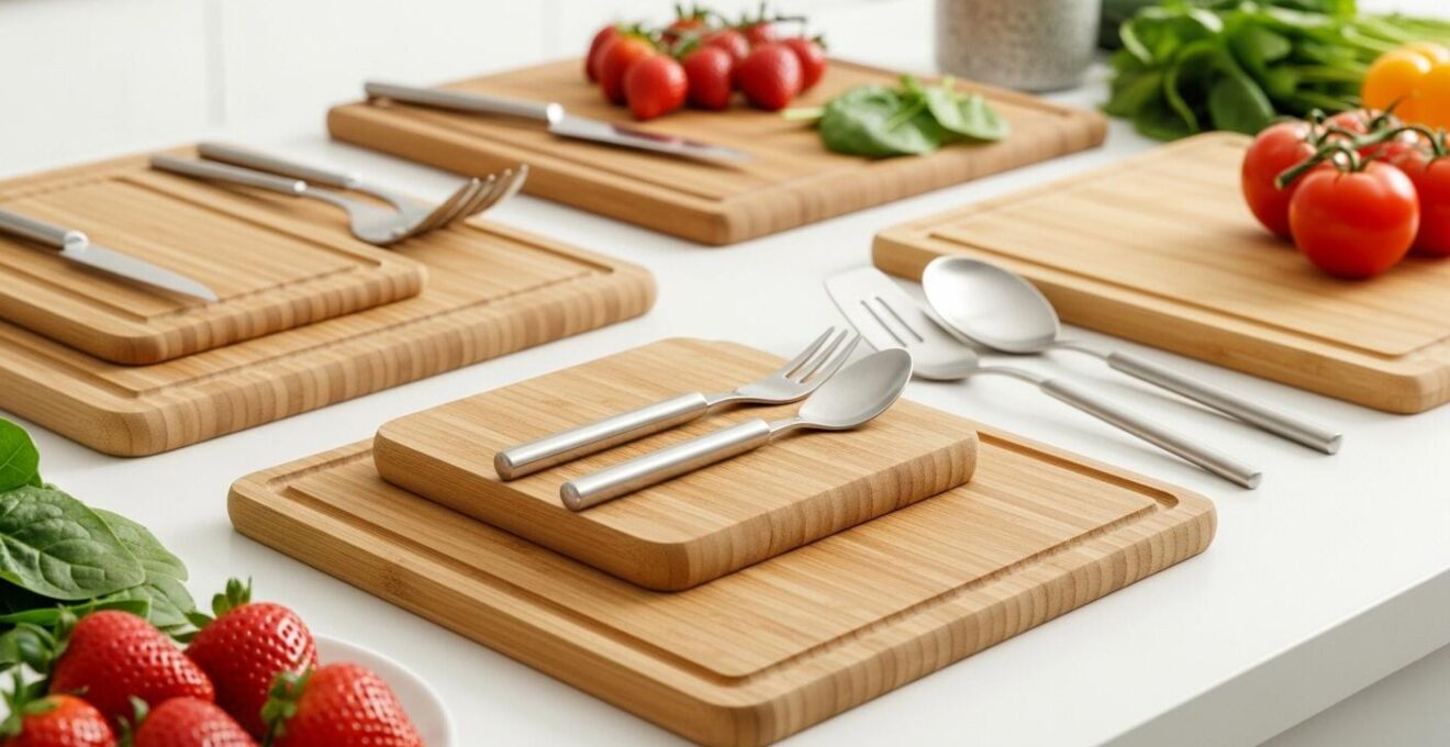 Vue détaillée d’une cuisine propre et organisée avec des ustensiles désinfectés et des aliments frais prêts à être cuisinés