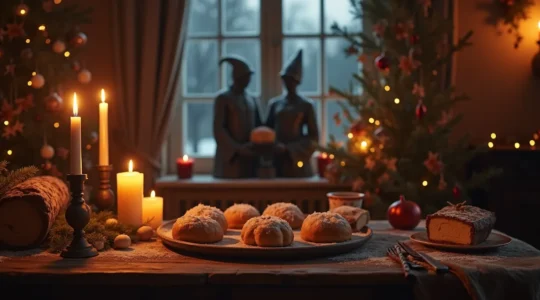 Illustration symbolique mêlant éléments traditionnels et festifs de Noël pour évoquer la quête des traditions perdues