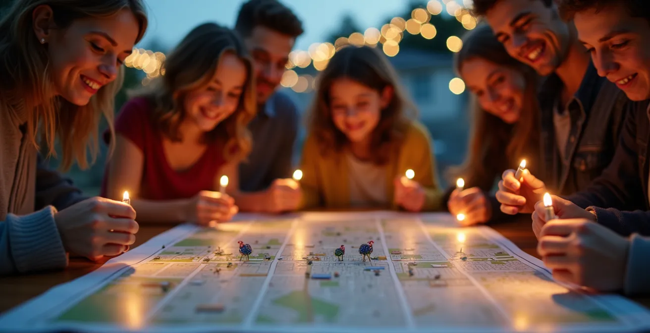 Habitants créant ensemble une carte participative des illuminations de leur quartier