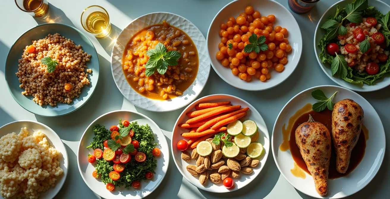 Table de Noël avec variété de plats adaptés aux différents régimes