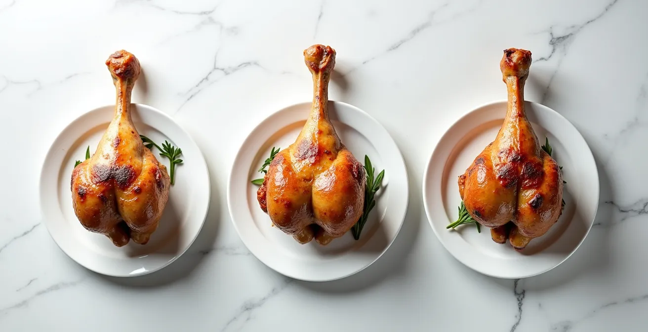 Comparaison visuelle des trois méthodes de cuisson de dinde